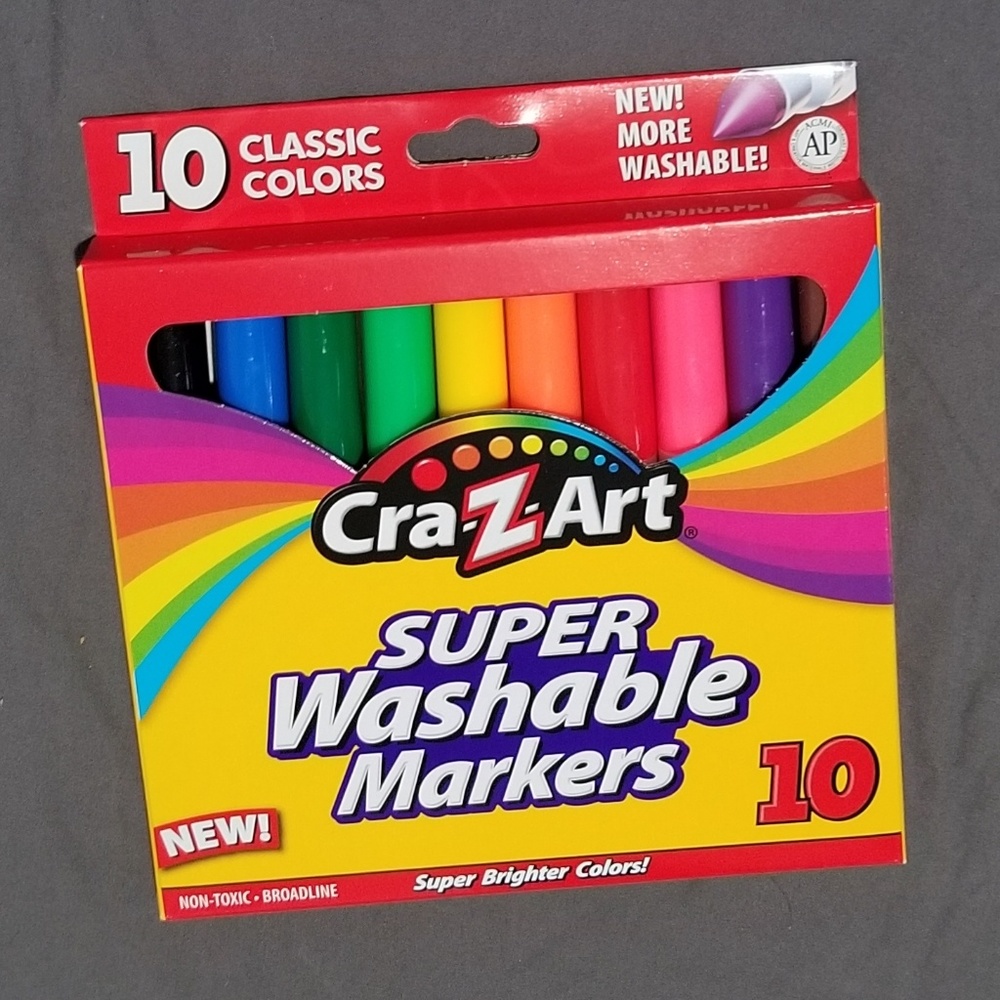 CrazArt Super Washable Markers 10 Non-toxic Bright